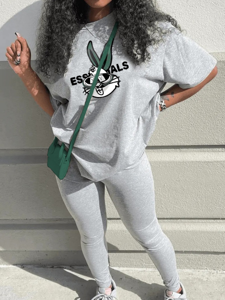 LW Plus Size Cartoon Letter Print Pants Set