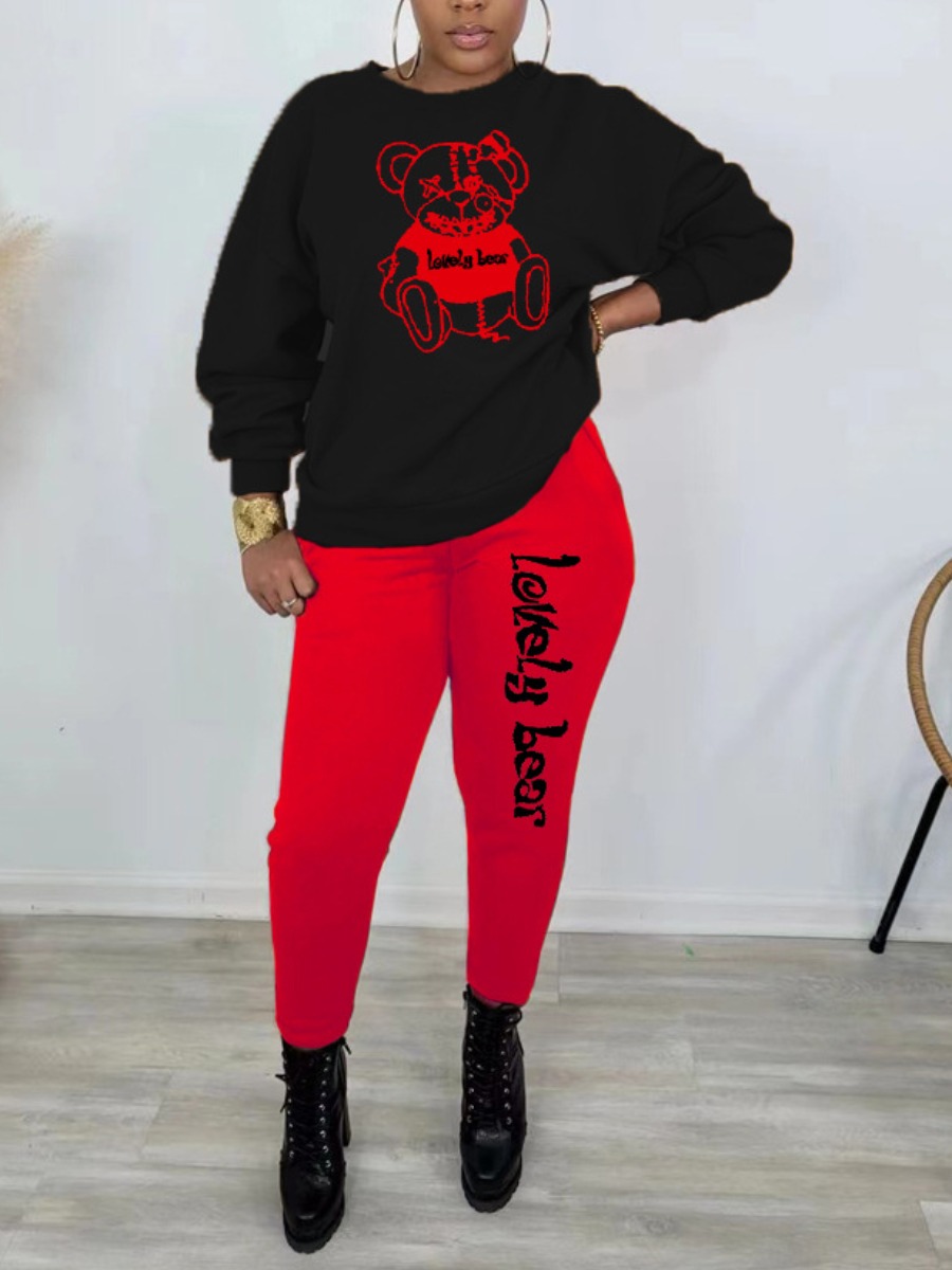 LW Lovely Bear Letter Print Pants Set