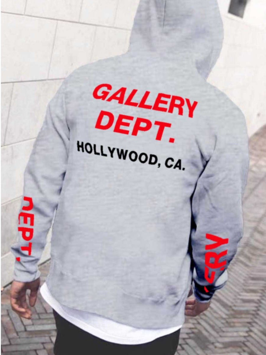 LovelyWholesale Men Letter Print Kangaroo Pocket Hoodie Fall Long Sleeve Casual Hooded Collar Spring Summer 2024