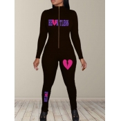 LW Broken Heart Letter Print Skinny Jumpsuit