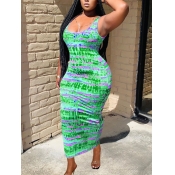 LW Bohemian Tie-dye Bandage Design Green Maxi Dres