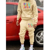 LW Men Letter Print Kangaroo Pocket Tracksuit Set