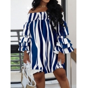LW Off The Shoulder Striped Layered Cascading Dres
