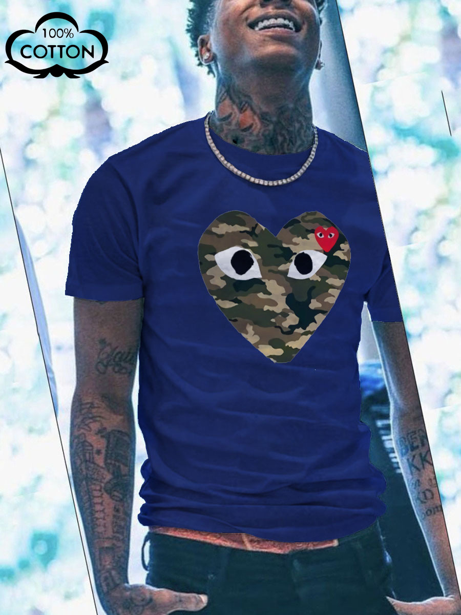 LW COTTON Men Heart Camo Eye Print T-shirt