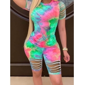 LW Tie Dye Hollow-out Green Shorts Set