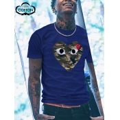 LW COTTON Men Heart Camo Eye Print T-shirt