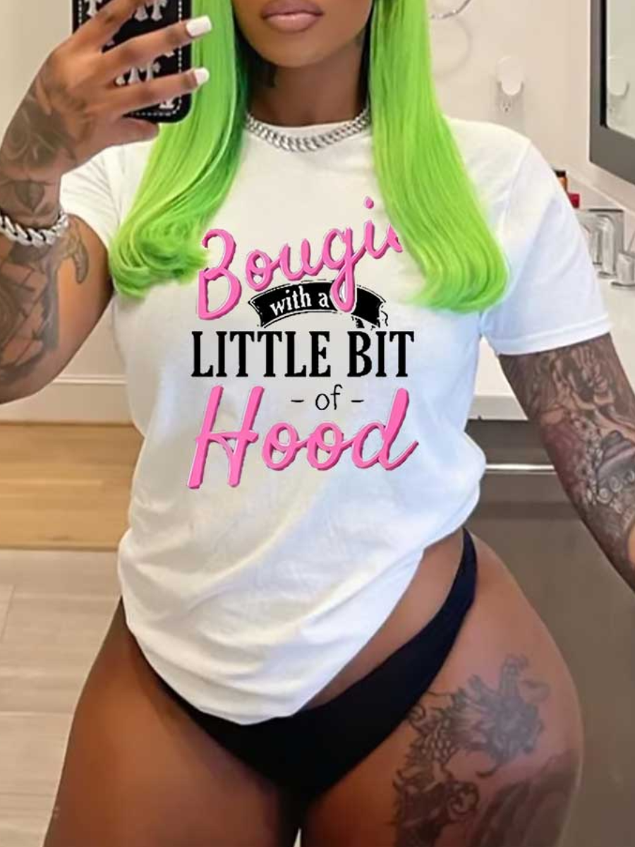 LovelyWholesale Round Neck Letter Print T-shirt Summer Short Sleeve Casual Basic Round Neck Spring Summer 2024