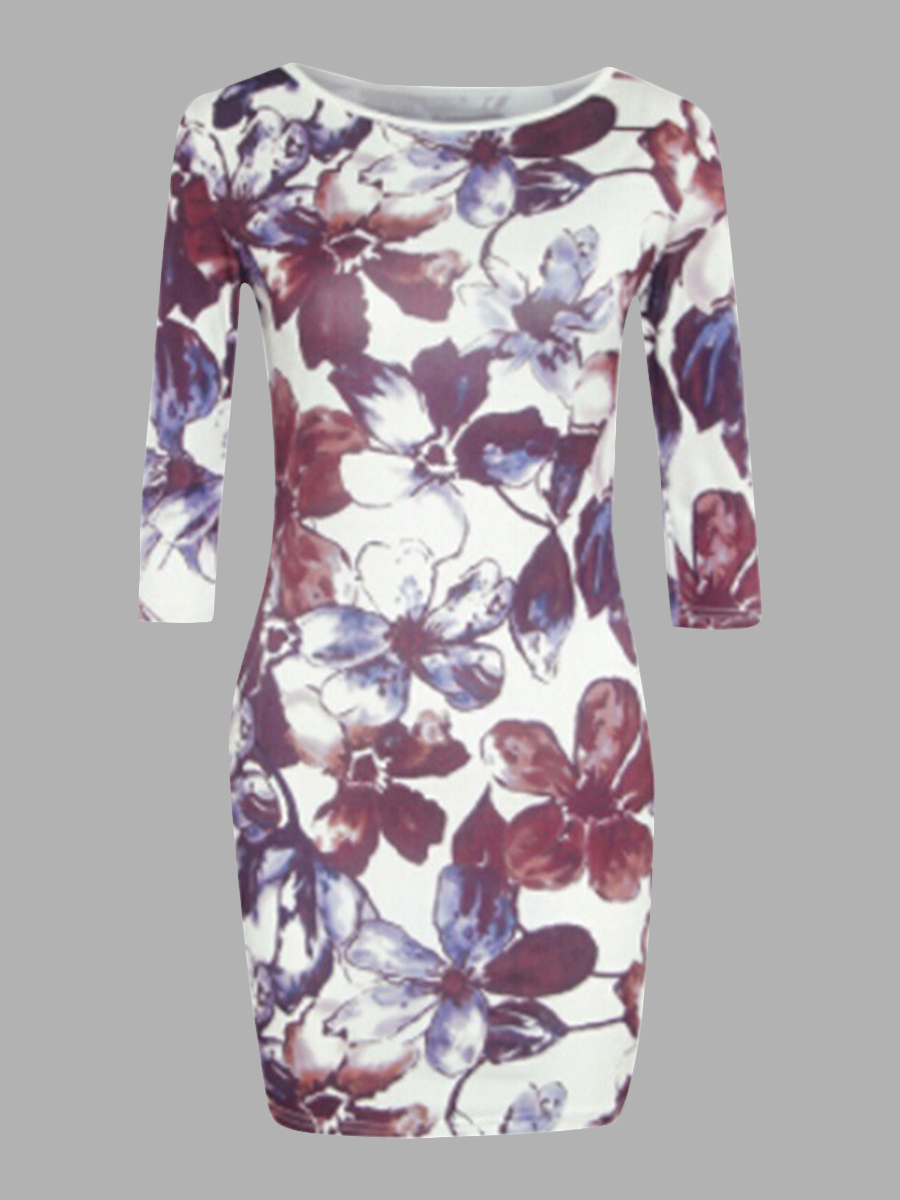 LW Plus Size Inclined Neck Floral Print Bodycon Dress S