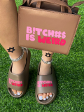 LW Letter Print Slippers