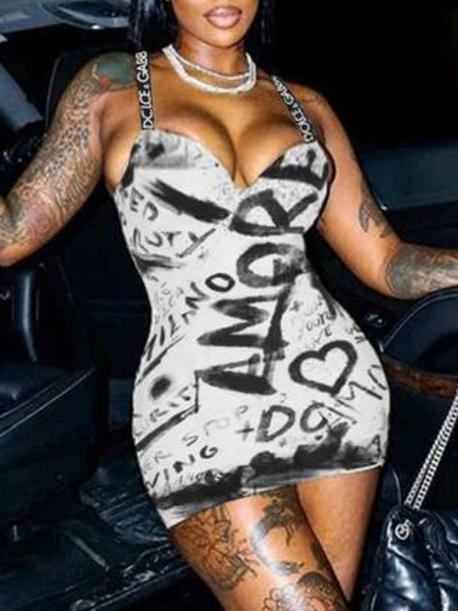 LW Graffiti Letter Print Bodycon Cami Dress