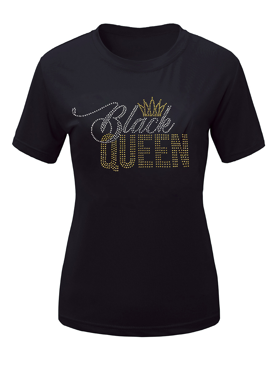 LW BASICS Plus Size Rhinstone Black Crown Queen T-shirt 2X