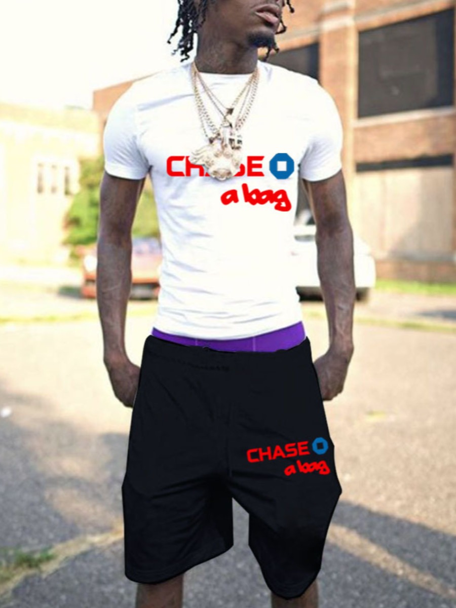 LW Men Chase A Bag Letter Print Shorts Set