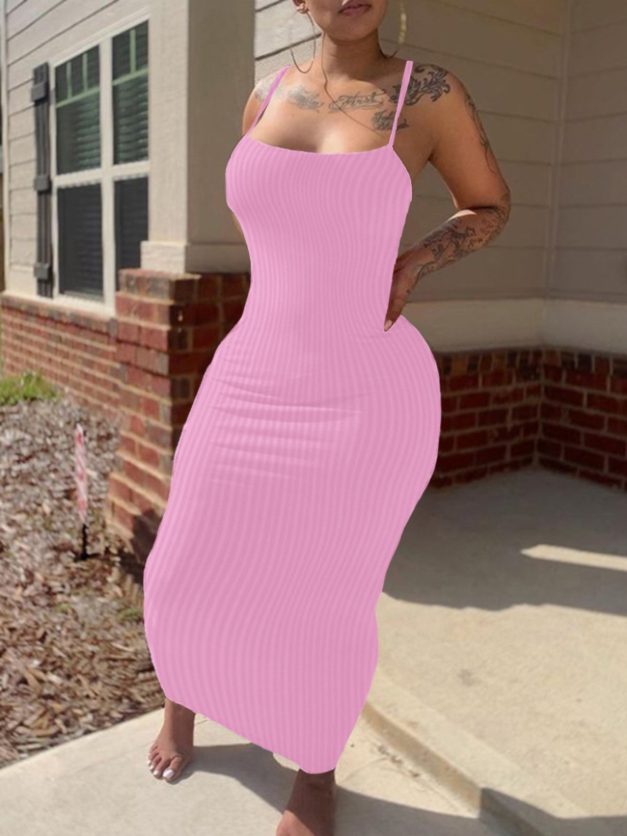 LovelyWholesale BASICS Rib Knit Backless Bodycon Dress Summer Sleeveless Casual Basic U Neck Spring Summer 2024