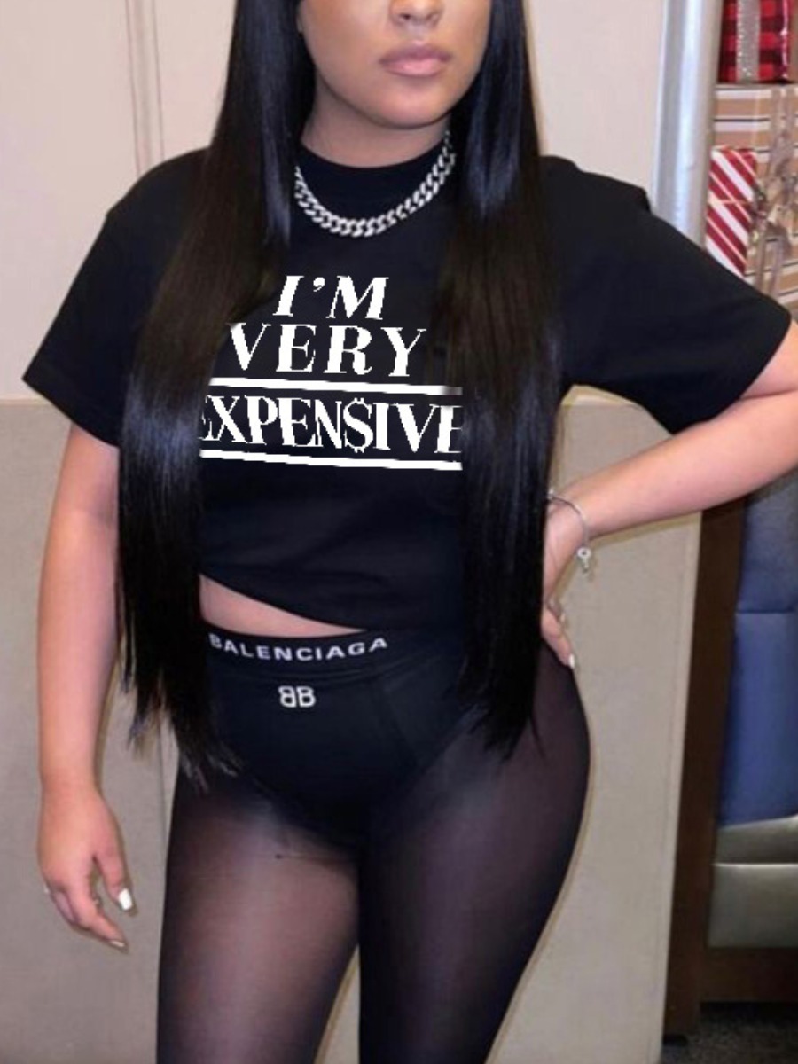 LW I Am Very Expensive Letter Print T-shirt