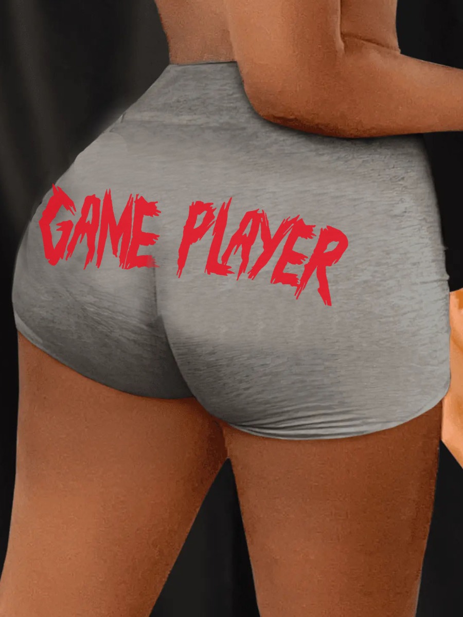 LW Plus Size Game Player Letter Print Booty Shorts