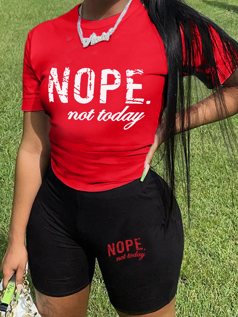 LW Nope Not Today Letter Print Shorts Set