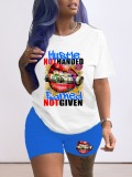 LW Money Lip Letter Print Shorts Set