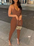 LW BASICS Cross Strap Backless Rib-Knit Jumpsuit