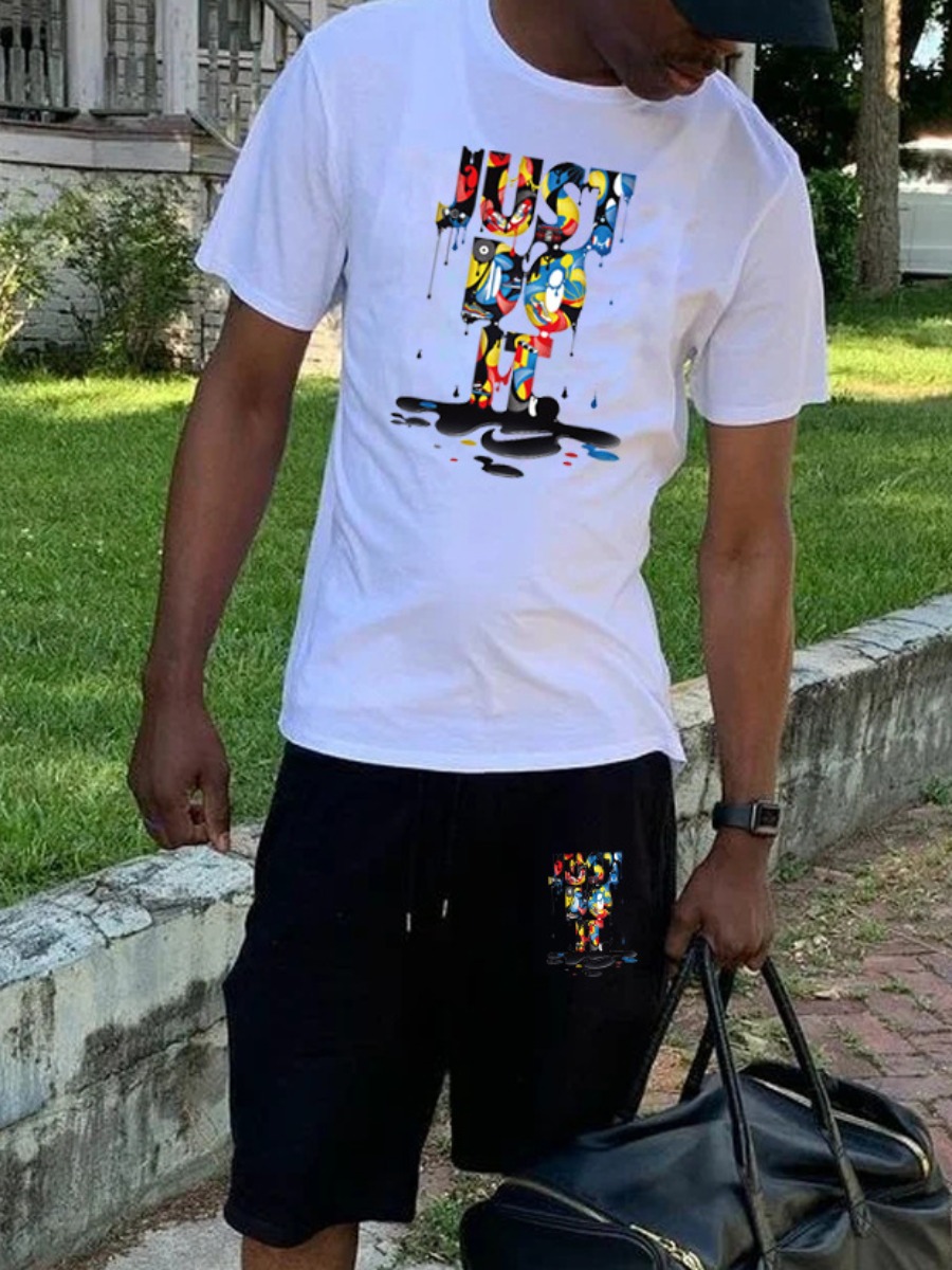 LW Men Just Do It Letter Print Drawstring Shorts S