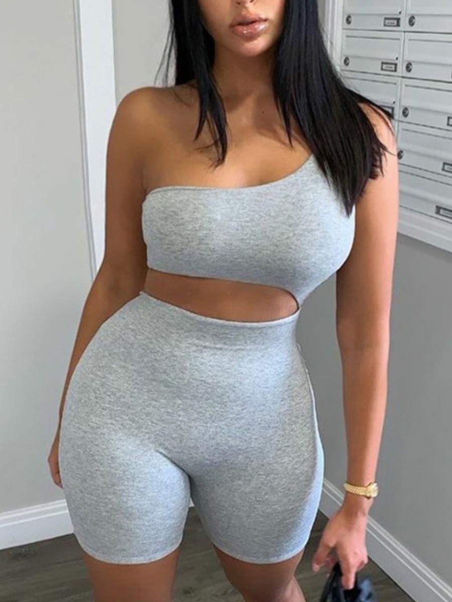 LW BASICS One Shoulder Cut Out Romper