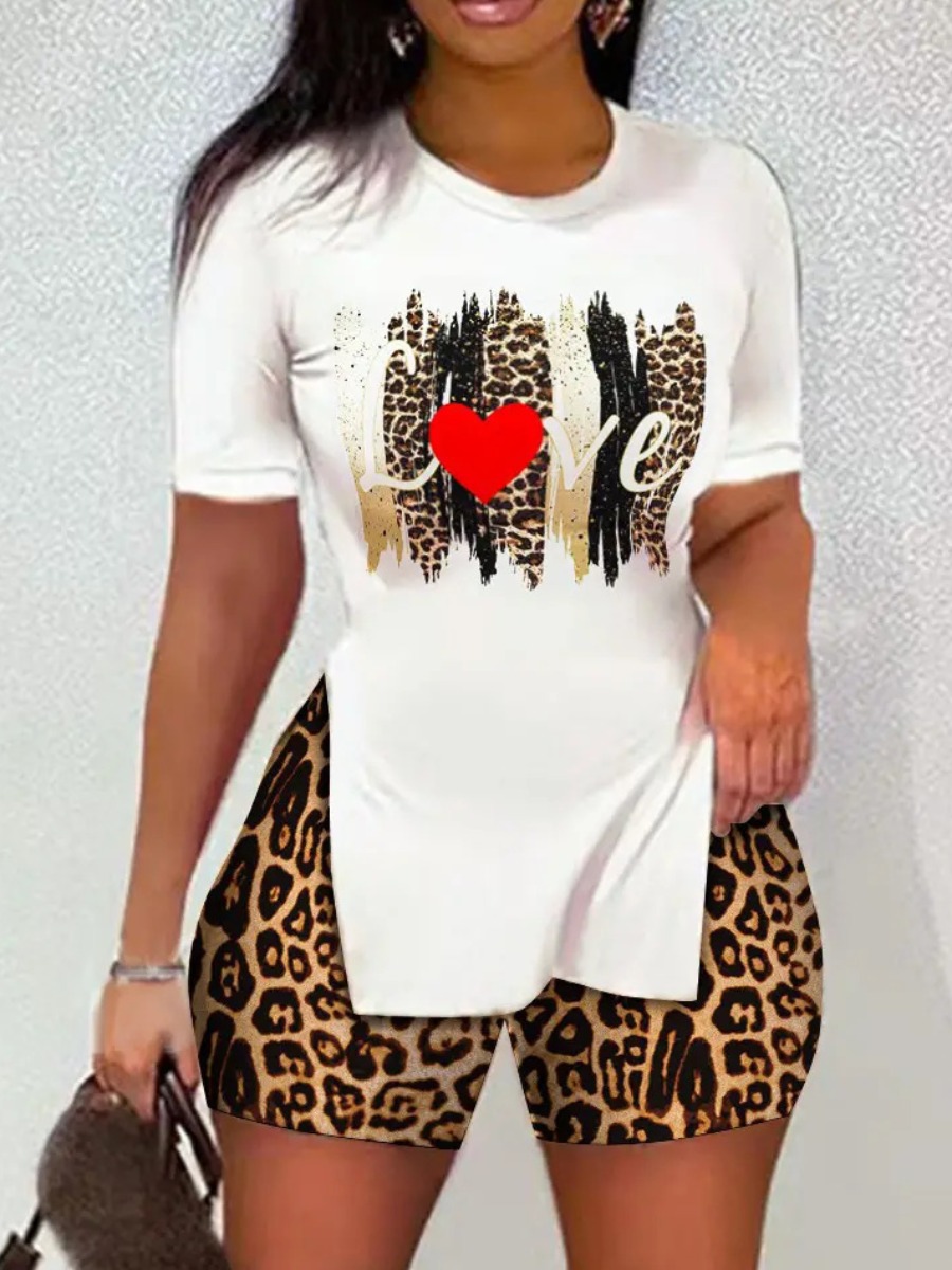 LW Plus Size Leopard Love Print Side Split Shorts 