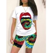 LW Leisure Lip Print Green Two-piece Shorts Set