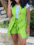 LW Plus Size Bandage Design Striped Shorts Set