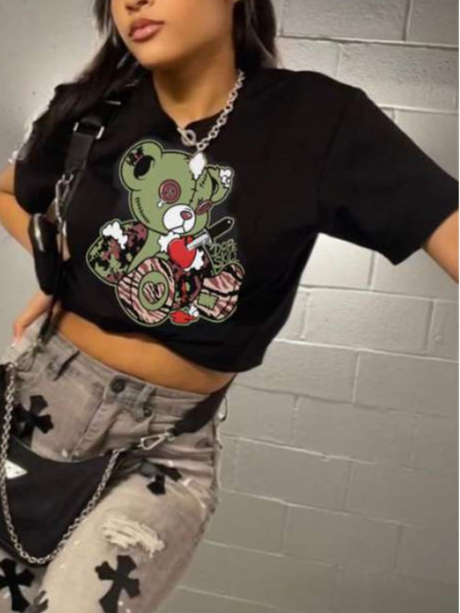 LovelyWholesale Cartoon Letter Print T-shirt Summer Short Sleeve Casual Round Neck Spring Summer 2024