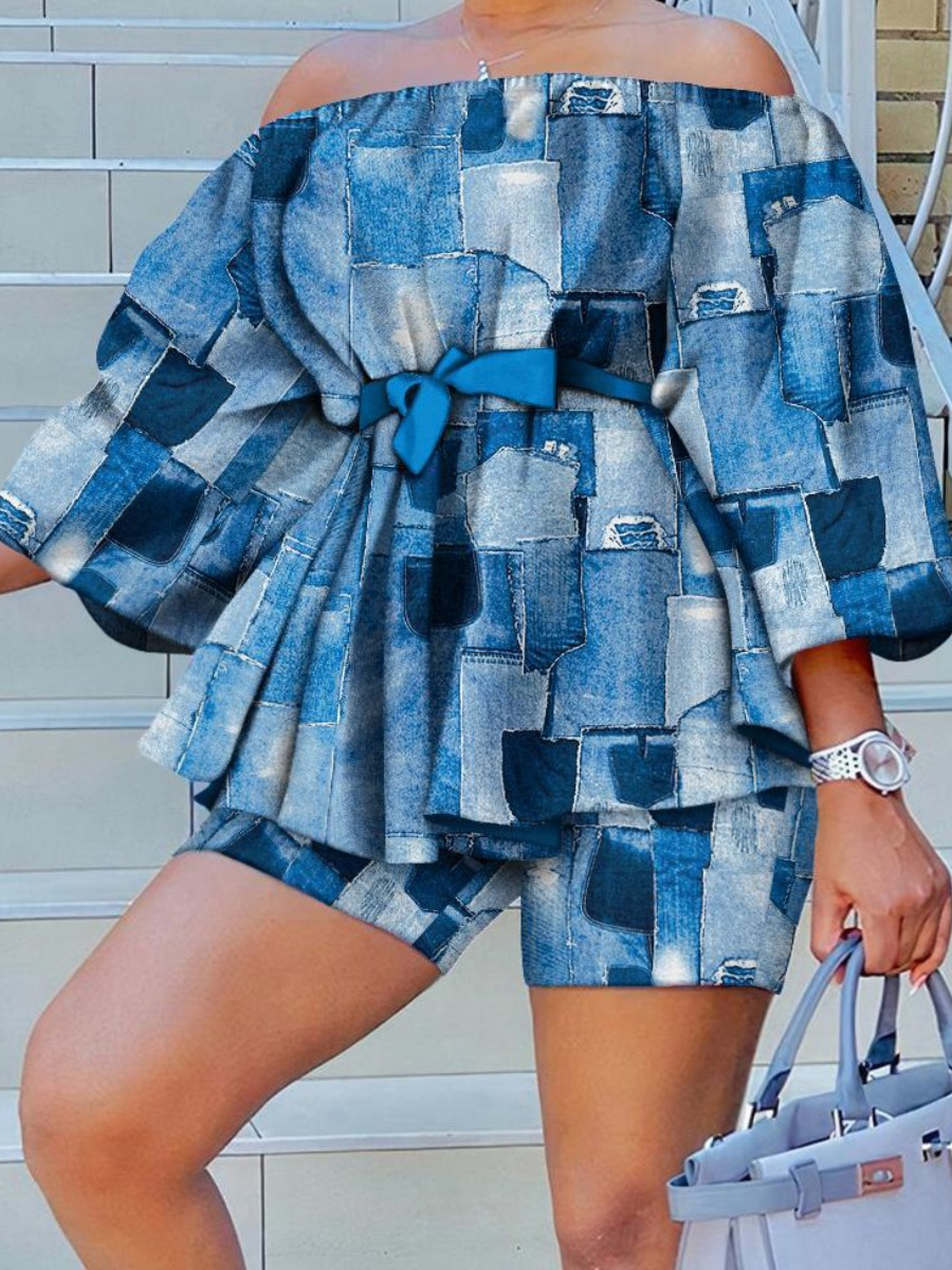 LW Plus Size Off The Shoulder Bandage Design Shorts Set