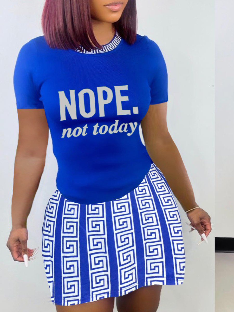 LW Nope Not Today Letter Geometric Print Skirt Set