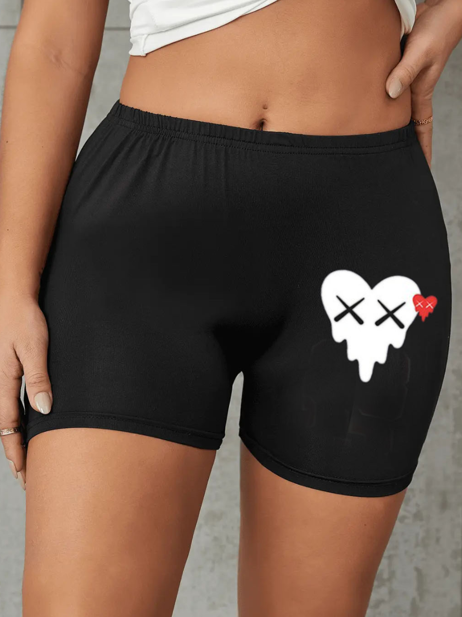 LW High Waist Heart Print Skinny Shorts