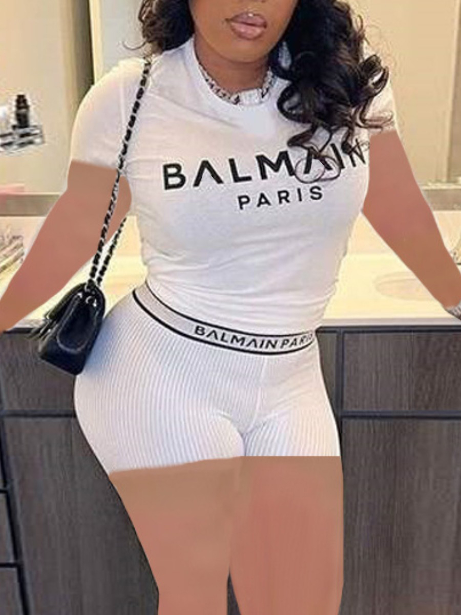 LW Letter Print Skinny Stretchy Shorts Set