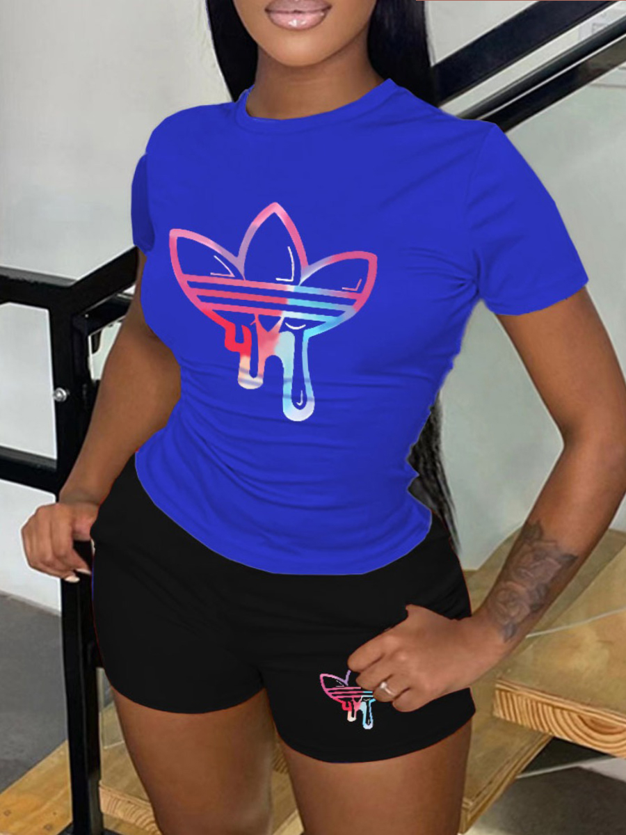 LovelyWholesale Plus Size Gradient Pocket Design Shorts Set Summer Short Sleeve Casual Round Neck  5X Spring Summer 2024