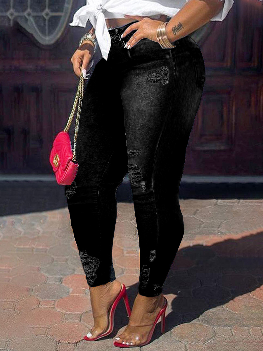 LW Plus Size Mid Waist Ripped Skinny Jeans