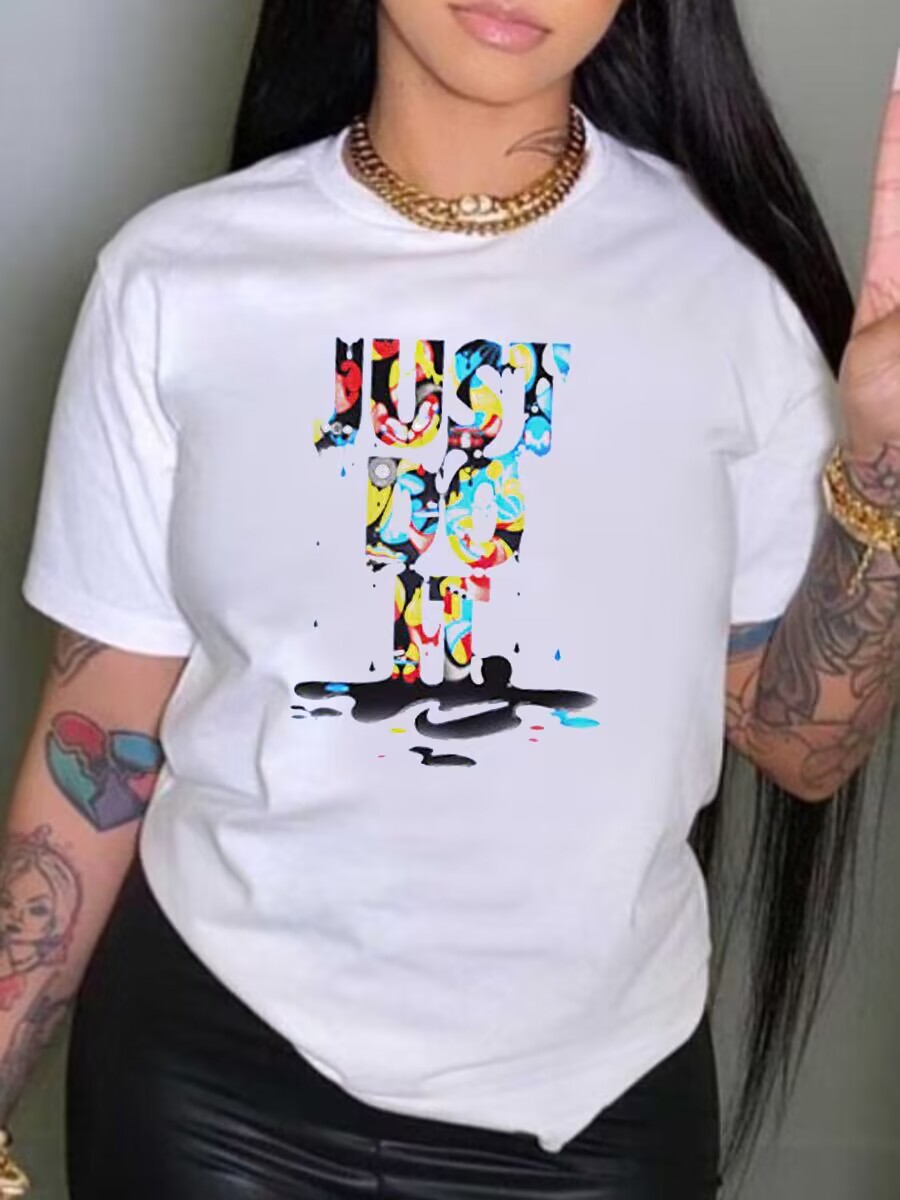 LW Splash Ink Just Do It Letter Print T-shirt