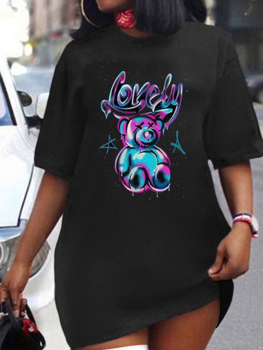 LW Plus Size Bear Cartoon Lovely Letter Print T-sh