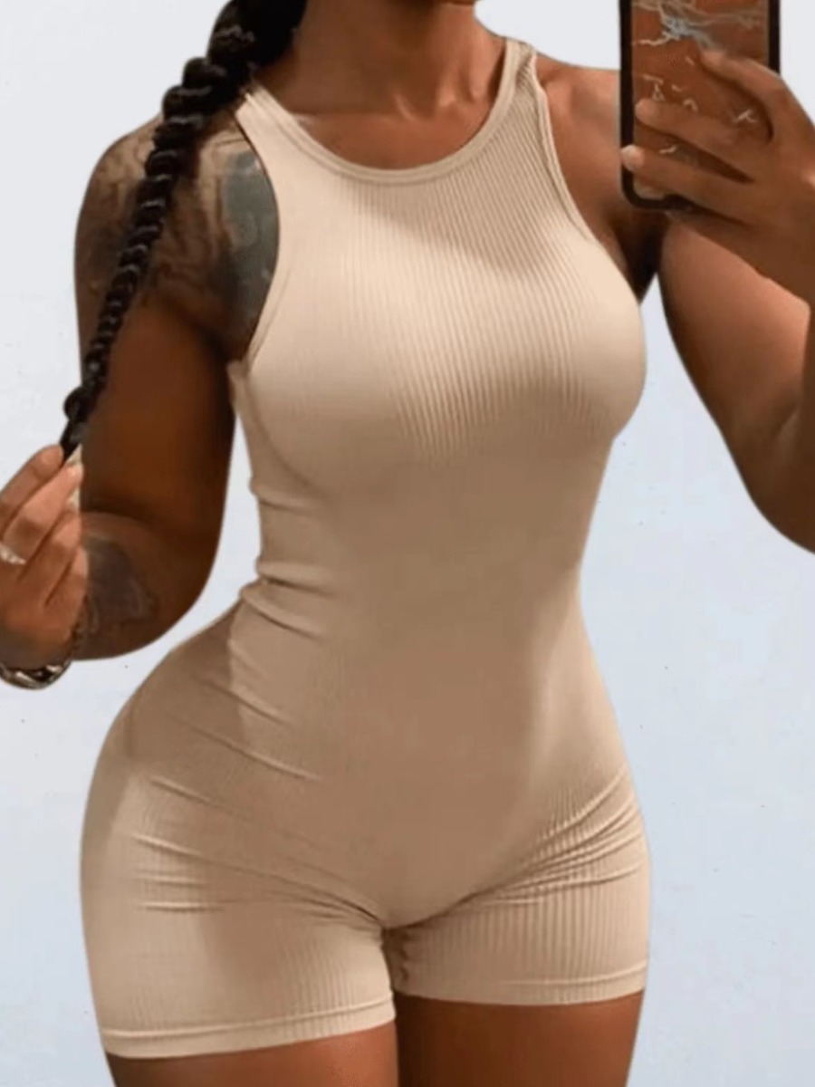 LW BASICS Plus Size Solid Skinny Stretchy Pit Article Fabrics Romper