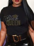 LW BASICS Plus Size Rhinstone Black Crown Queen T-shirt