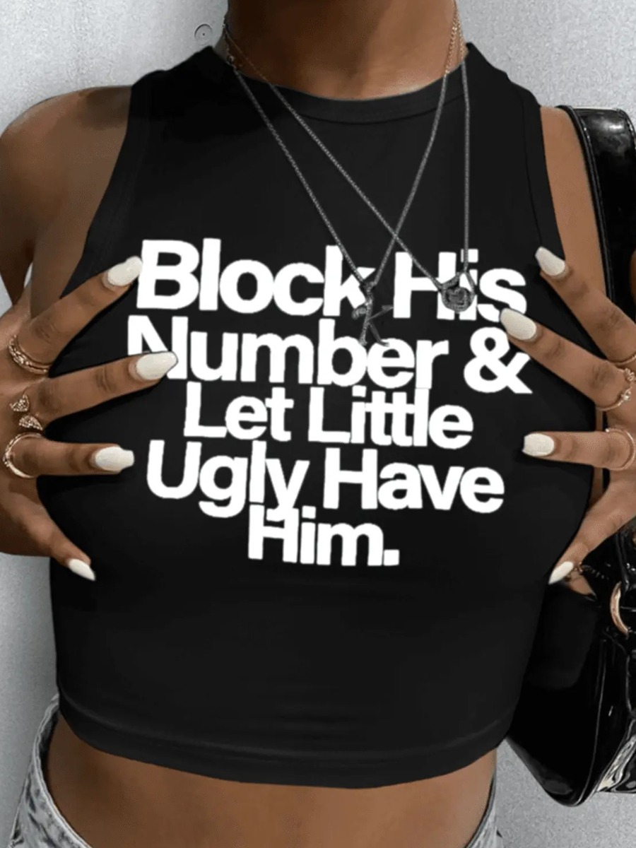 LW Block His Number Letter Print Camisole Sale LovelyWholesale