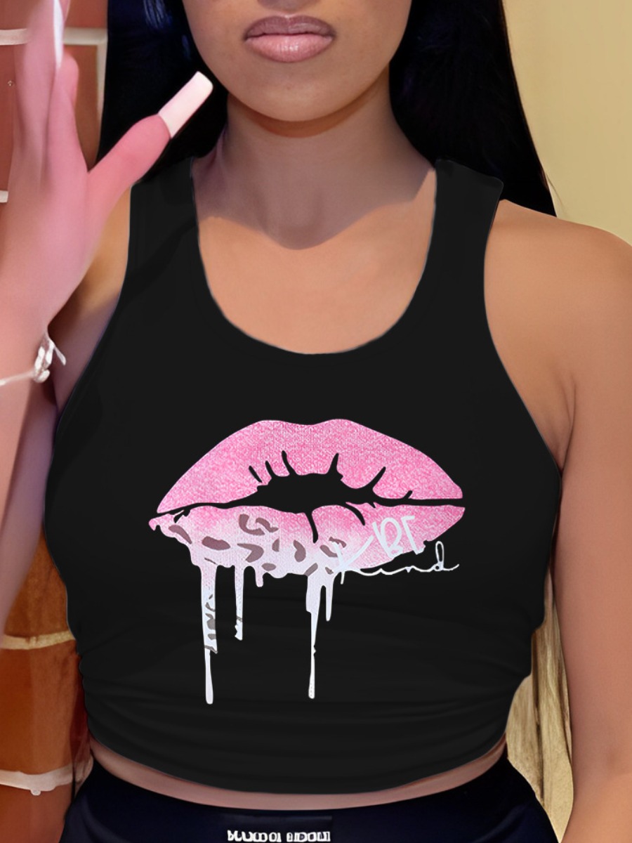 LW Lip Letter Print Skinny Camisole