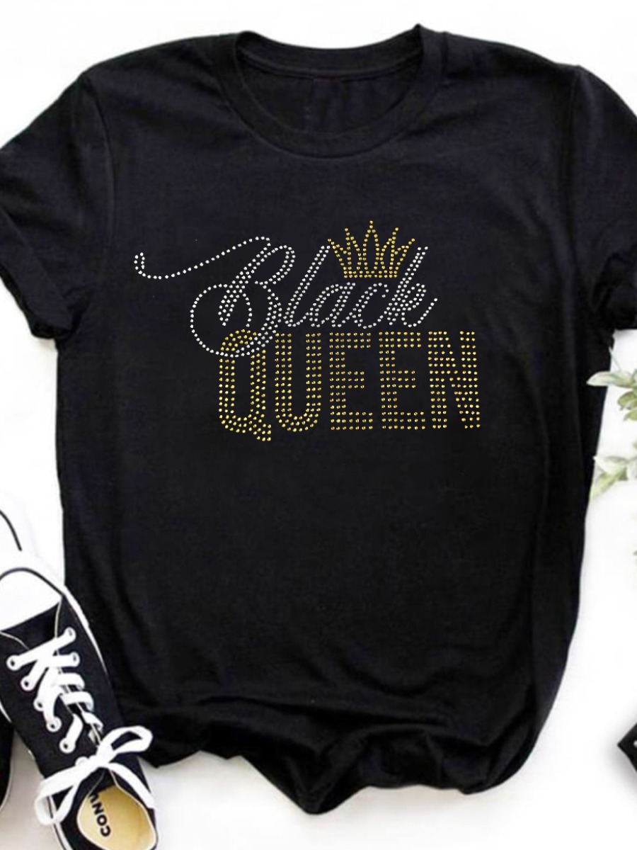 LW BASICS Plus Size Rhinstone Black Crown Queen T-shirt 2X