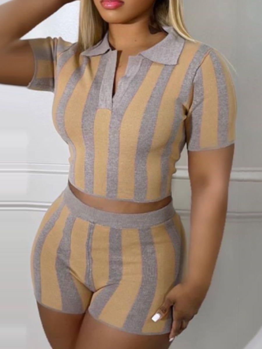 LW Plus Size Crop Top Striped Shorts Set