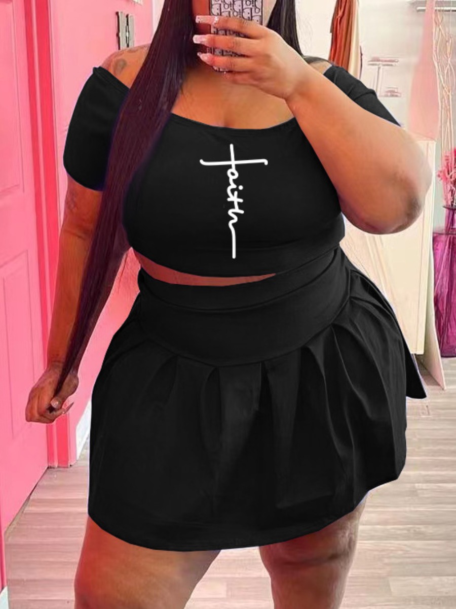 LW Plus Size Off The Shoulder Faith Print Pleated 