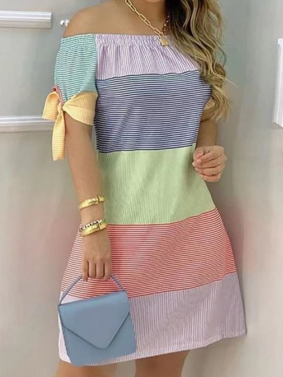 LW Plus Size Off The Shoulder Striped Bandage Design Dress