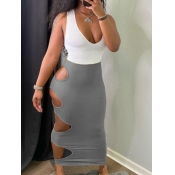 LW SXY Hollow-out Skinny Grey Ankle Length Skirt