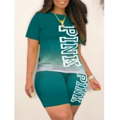 LW Plus Size Gradient Pink Letter Print Shorts Set