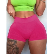 LW Casual Mid Waist Elastic Rose Red Shorts
