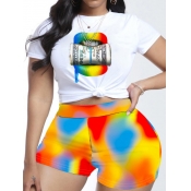 LW Plus Size Lip Money Print Tie-dye Shorts Set