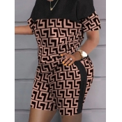 LW Plus Size Round Neck Geometric Print Shorts Set