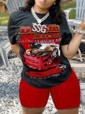 LW Racing Car Letter Print Shorts Set